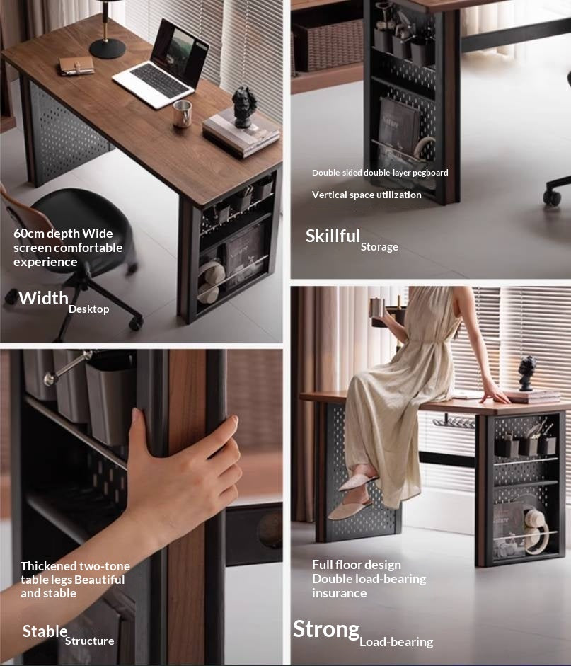 Black Walnut, Solid Longan Hardwood Solid Wood Italian Light Luxury Computer Desk