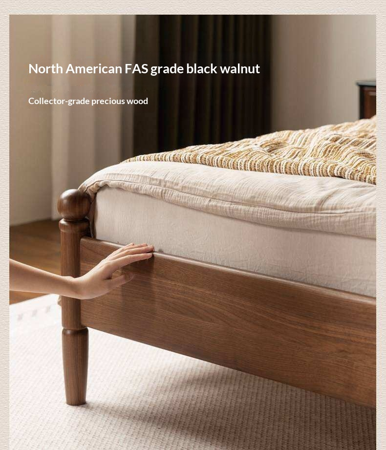 Black Walnut Solid Wood Striped Upholstered Panel Bed