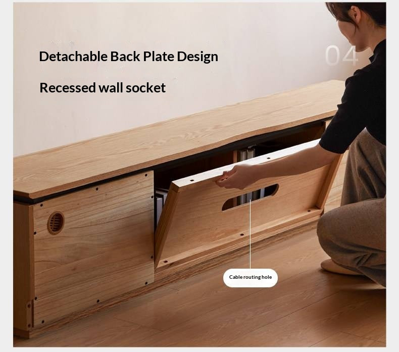 Oak Solid Wood TV Stand with Modern Minimalist Storage Design.