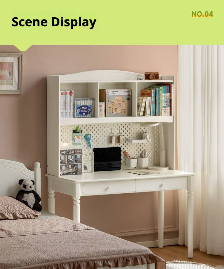 Rubber Solid Wood Cream Style Children's Desk.