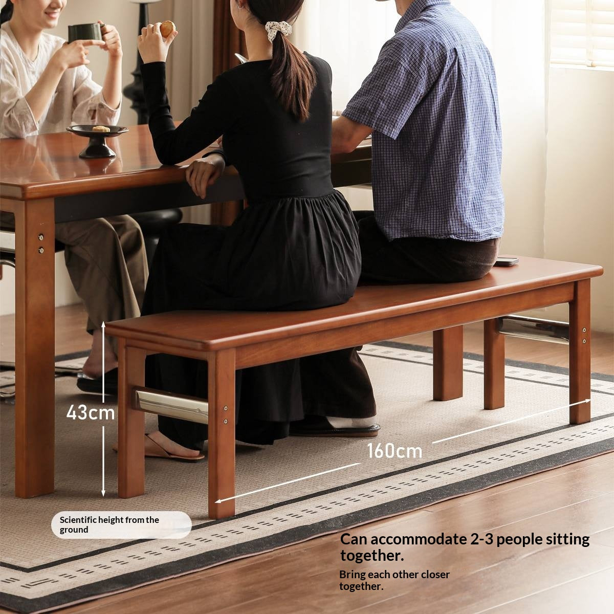 Tulipwood Solid Wood Vintage Style Long Bench