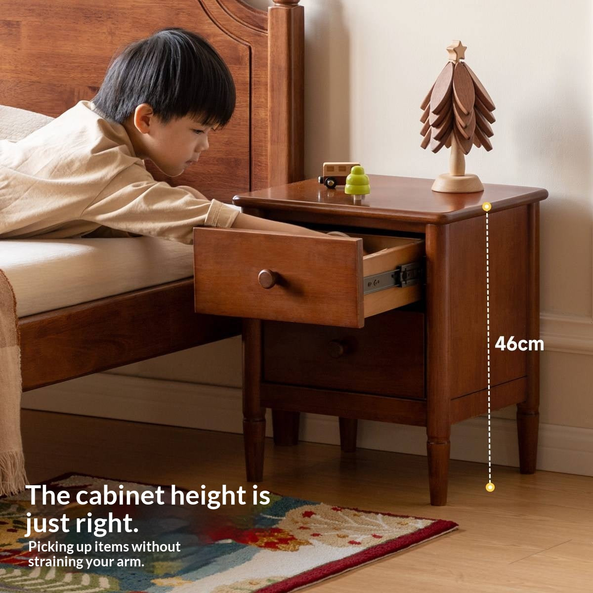 Solid Rubberwood American Retro Style Children's Nightstand