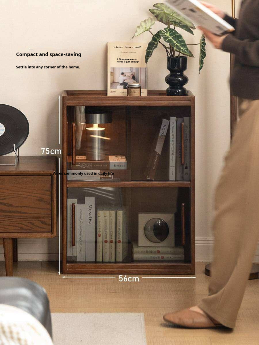 Oak Solid Wood Low Bookcase and Storage Cabinet