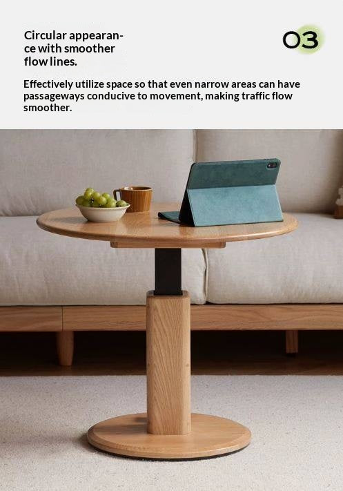 Oak Solid Wood Liftable Round Coffee Table