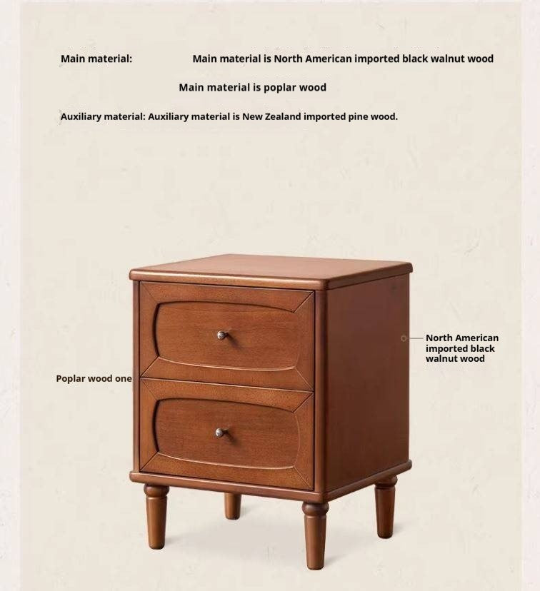 Black Walnut, Poplar Solid Wood French Retro Style Nightstand