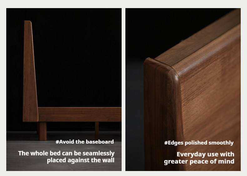 Black Walnut Solid Wood Bed with Sleek Light Luxury Finish