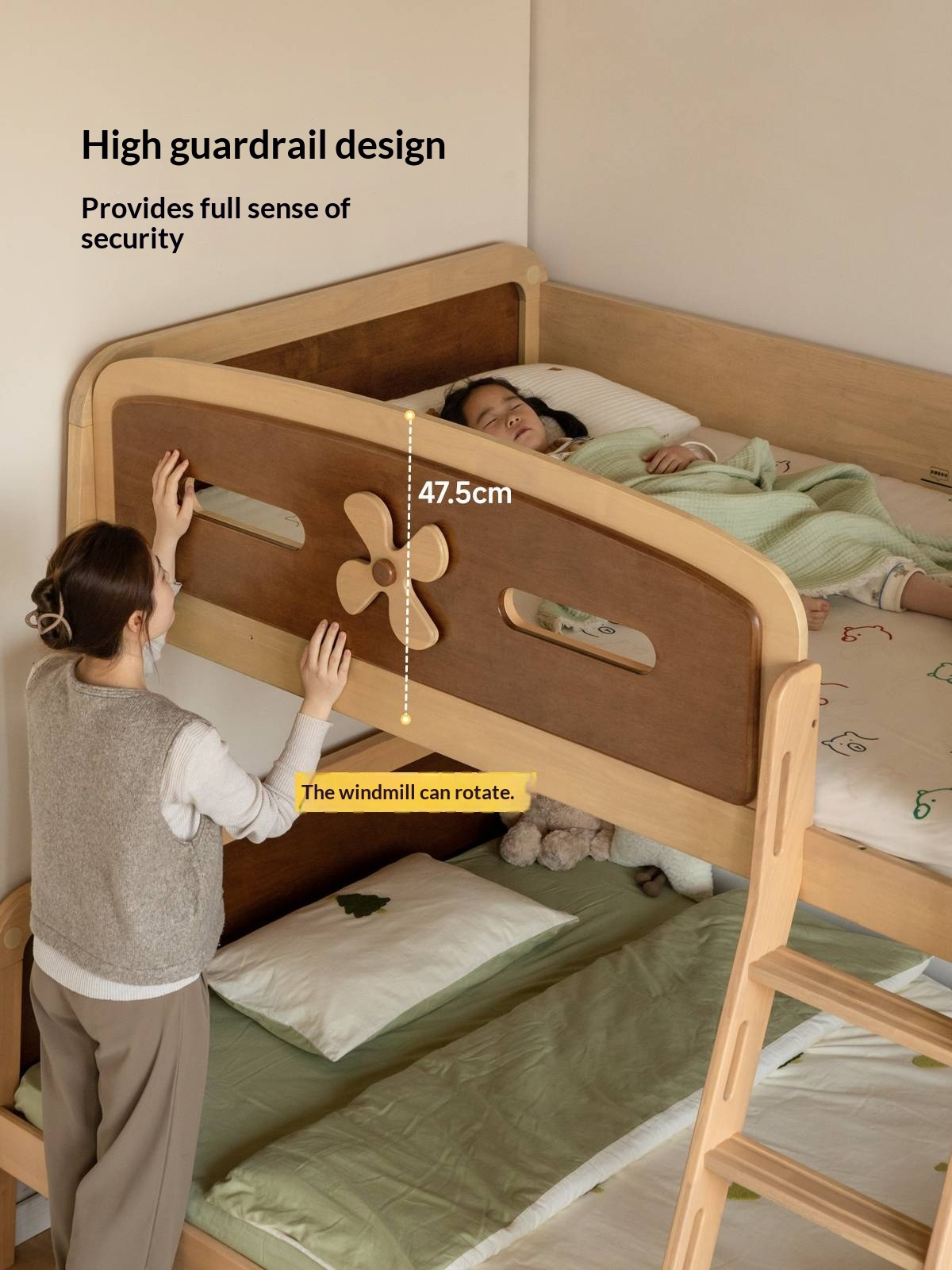 Rubberwood Solid Wood Children's Bunk Bed