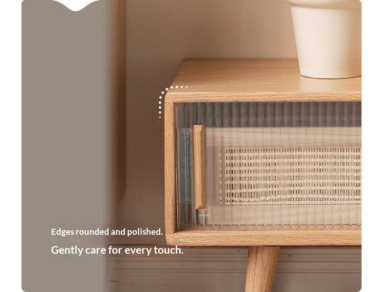 Solid RubberWood, Oak Solid Wood TV Stand Glass Sliding Door