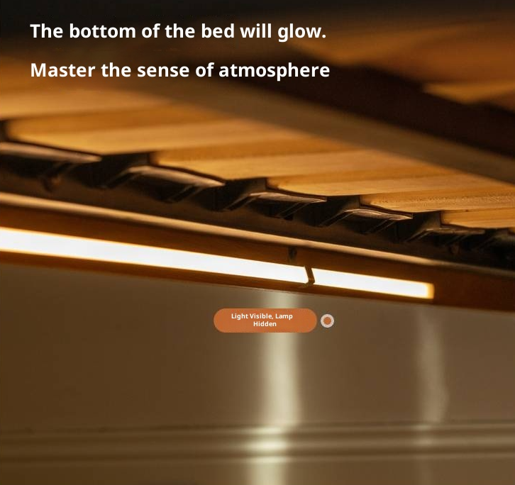 Poplar Solid Wood Floating Soft Bed, Vintage with Light