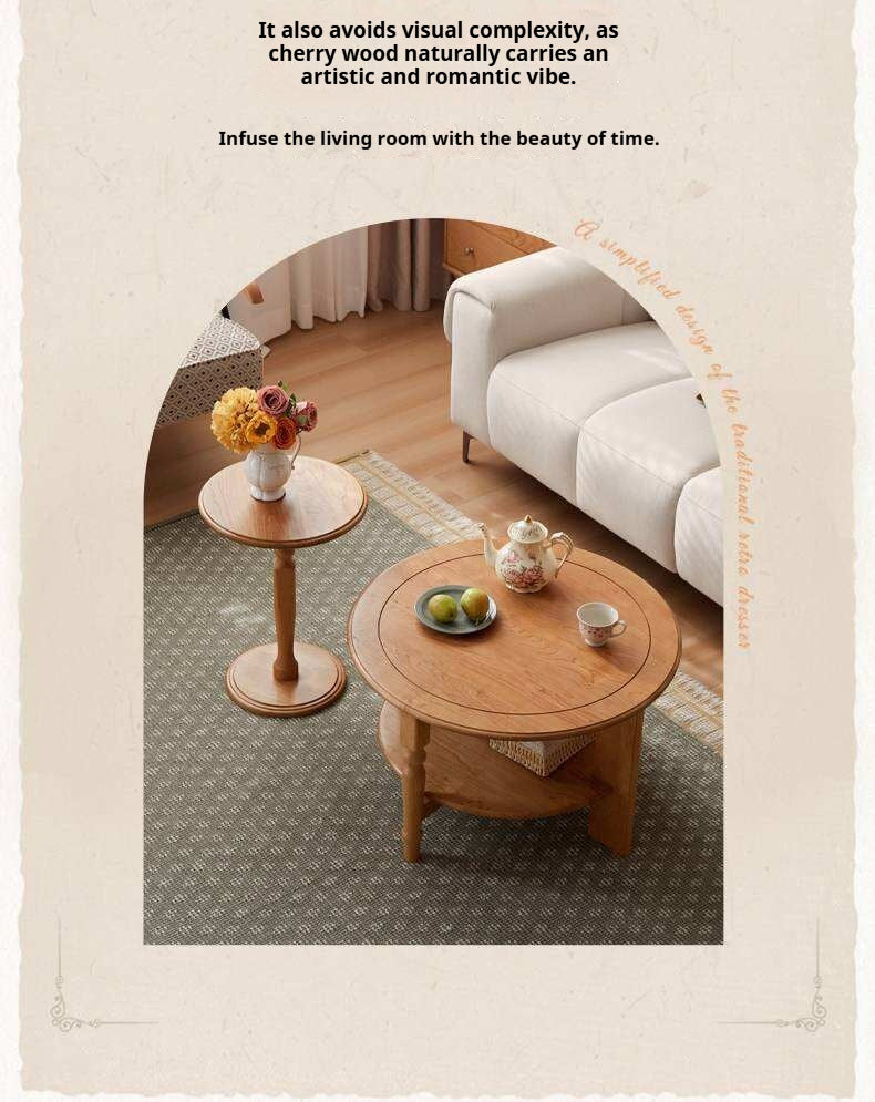 Cherry Solid Wood Coffee Table with French Retro Design