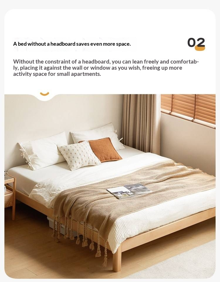 European Beech Solid Wood Platform Bed — Headboard-Free, Simple Design