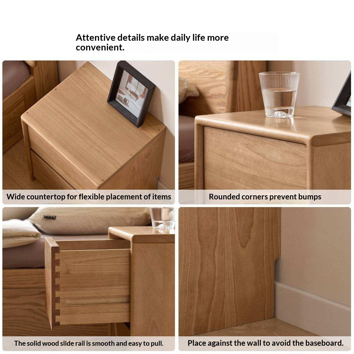 Birch Solid Wood Modern Minimalist Nightstand with Storage Cabinet