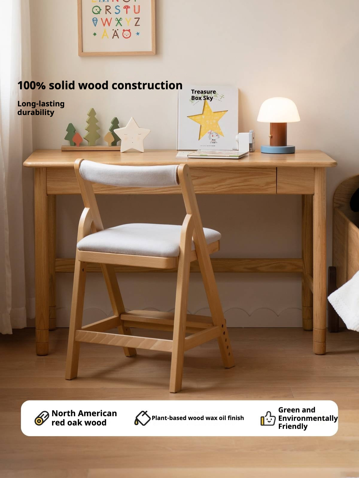 Oak Solid Wood Lifting Study Table Narrow Kids Desk