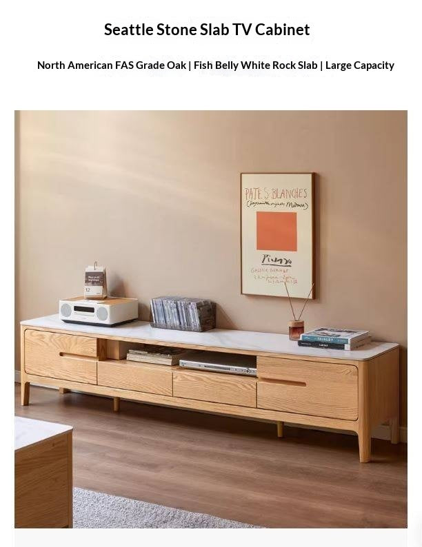 Solid Rubberwood, Oak Solid Wood TV Stand Slate Top.