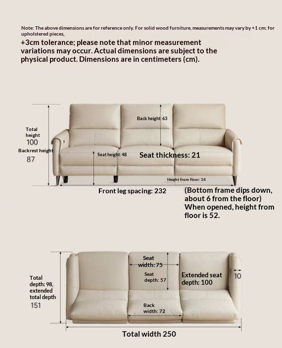 Genuine Leather Power Reclining Sofa with Wall-Hugger Track Arms