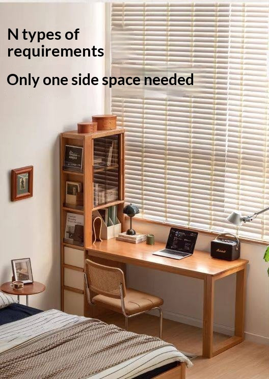 Cherry Solid Wood Office Desk with Integrated Bookshelf