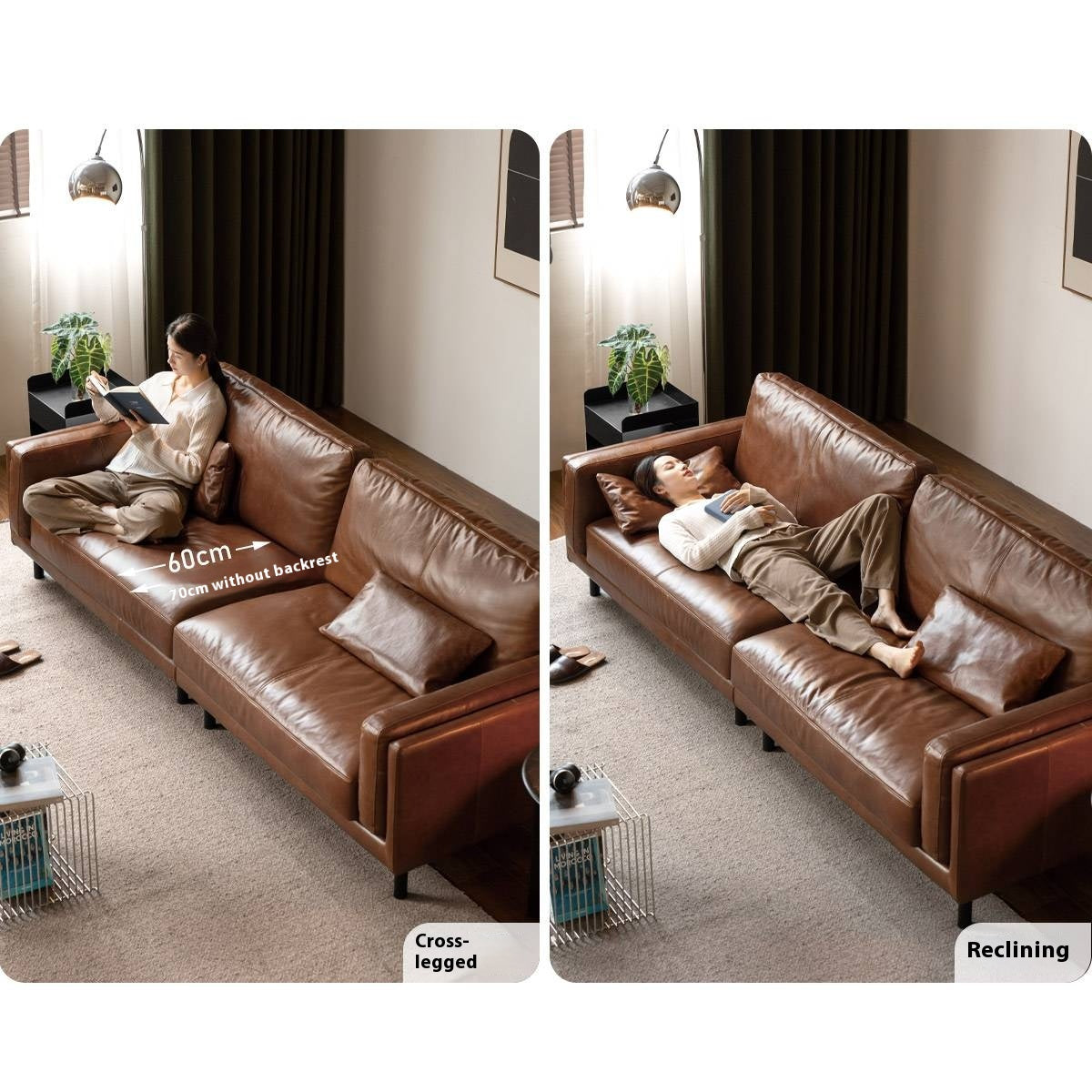 Italian Medieval Style Genuine Leather Oil-Wax Sofa