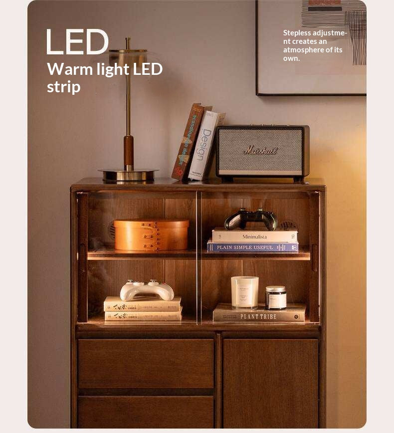 Golden Pear solid wood Side Cabinet with Enclosed Storage and Display Shelves