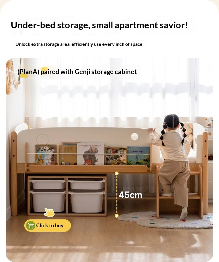 Beech Solid Wood Children's Multifunctional Storage Loft Bed