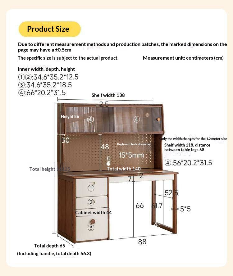 Oak Solid Wood Retro Style Kids Study Desk with Integrated Bookshelf