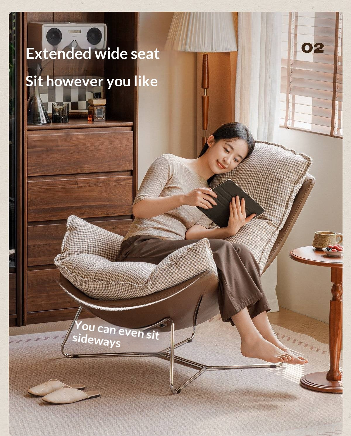 Eggshell Contemporary Fabric Lounge Chair with Metal Base