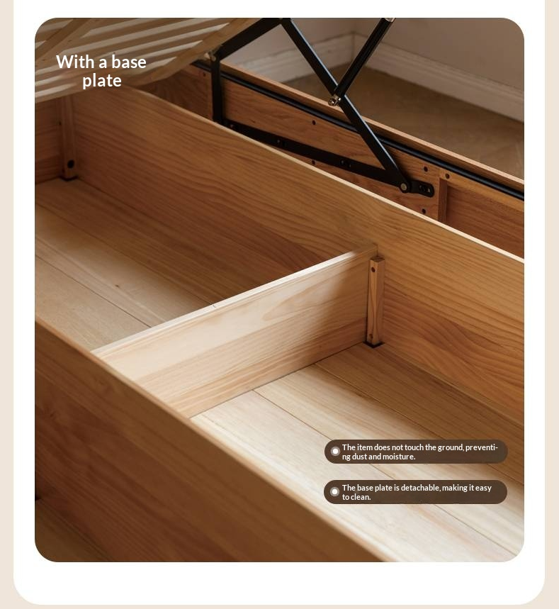 Oak Solid Wood with Upholstered Headboard Luminous Box Bed Cream Style