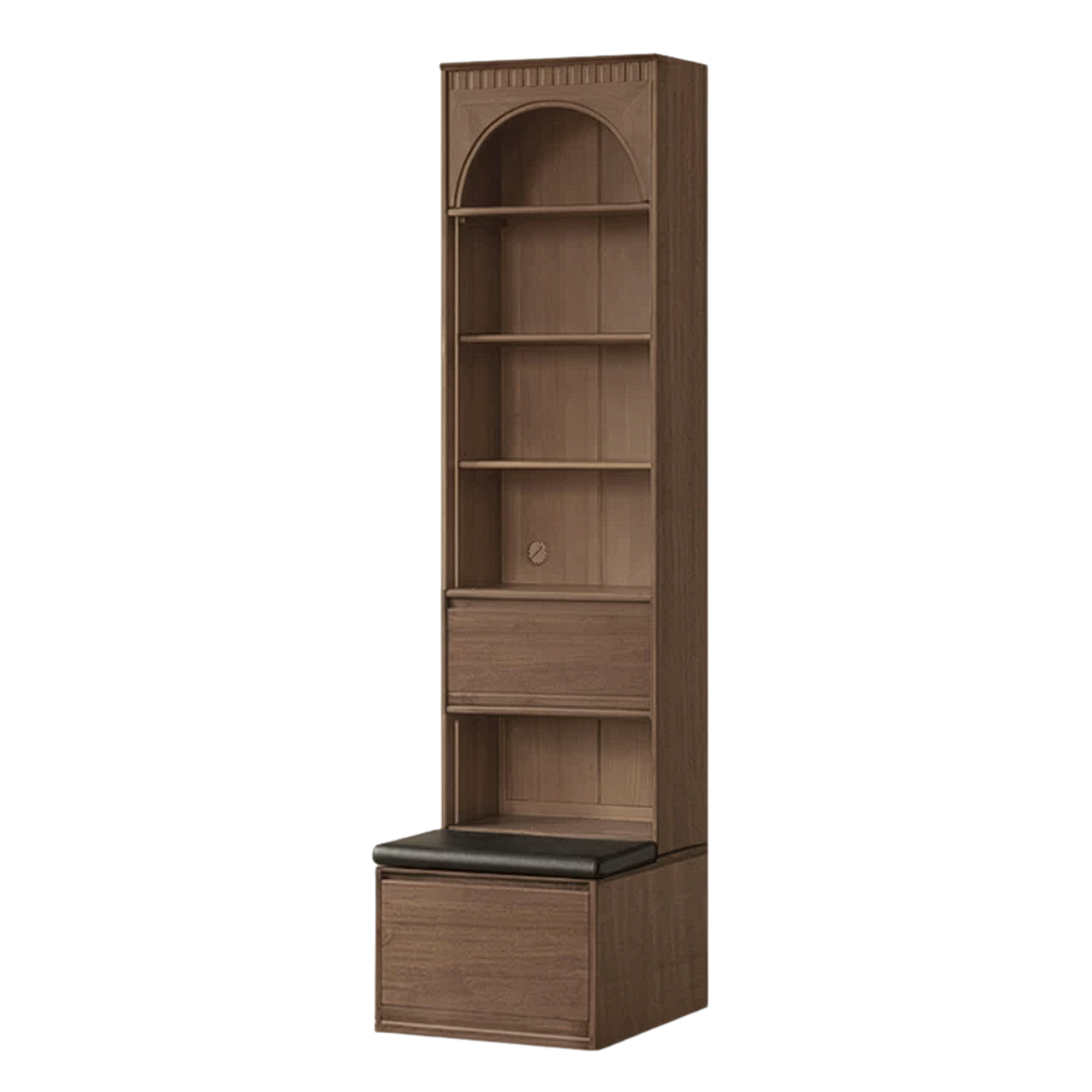 Black Walnut, Sandalwood Solid Wood Library Wall Unit with Arched Glass Doors