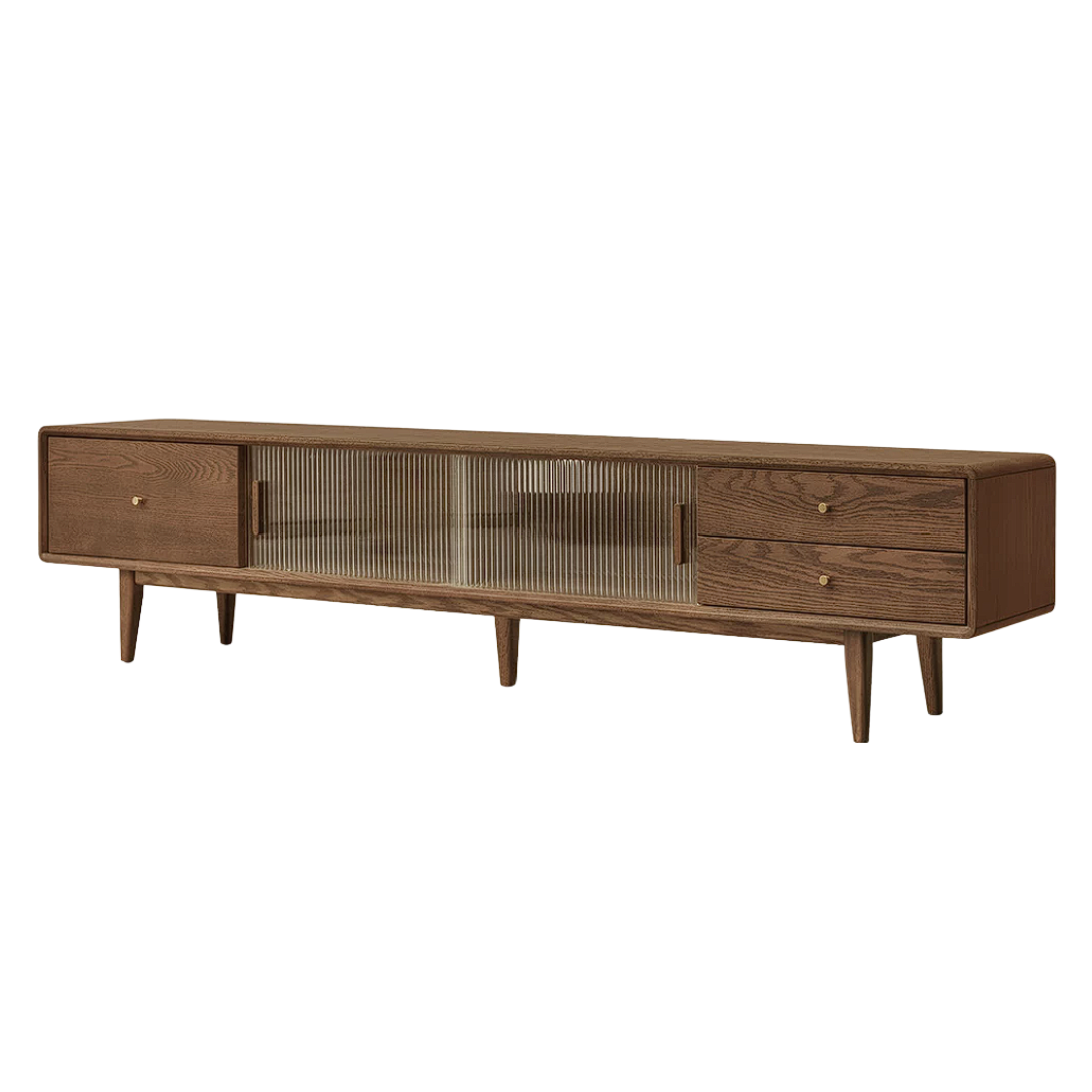 Oak, Solid Rubberwood, Beech Solid Wood TV Stand Glass Sliding Door