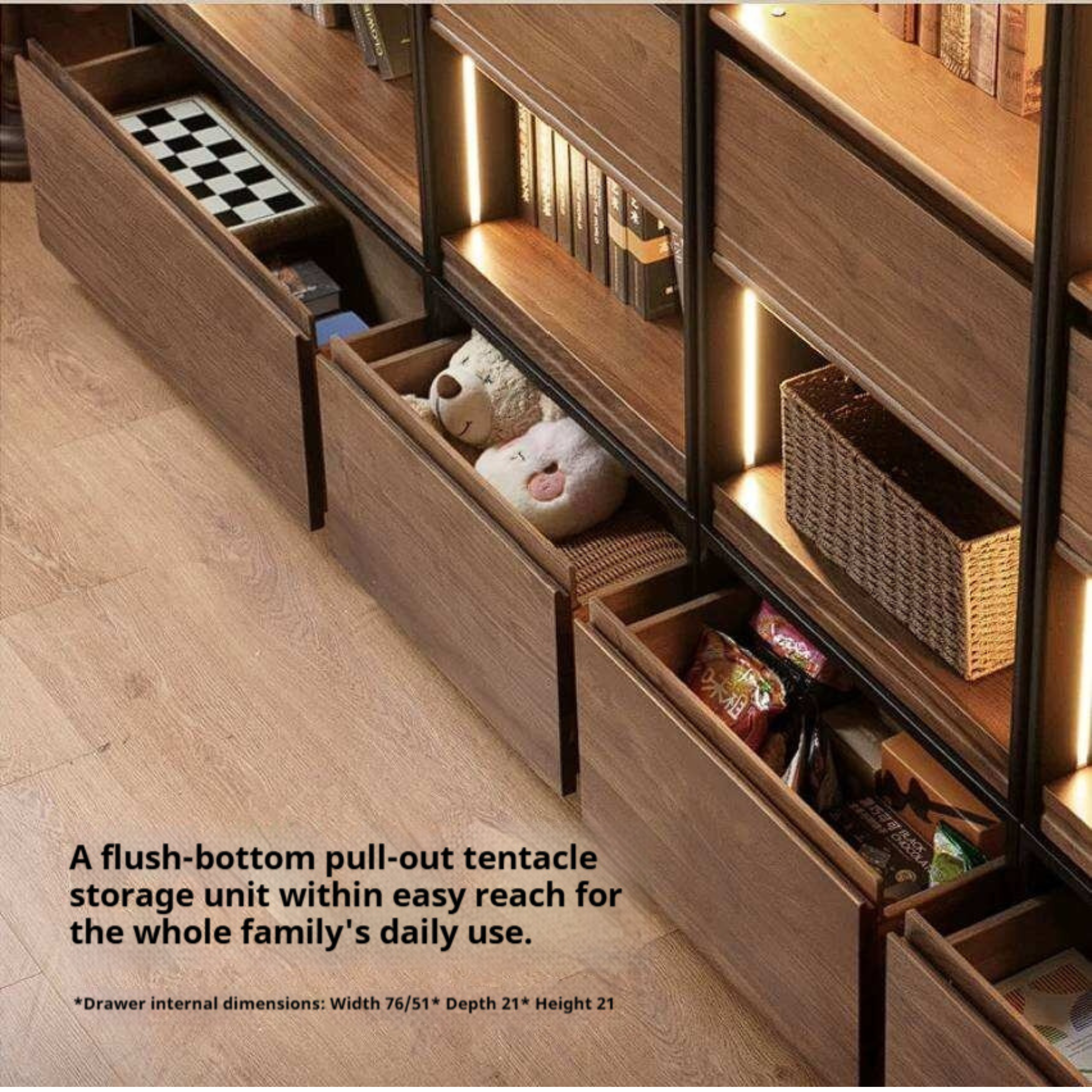 Black Walnut Solid Wood Bookcase with French Retro Display Cabinet