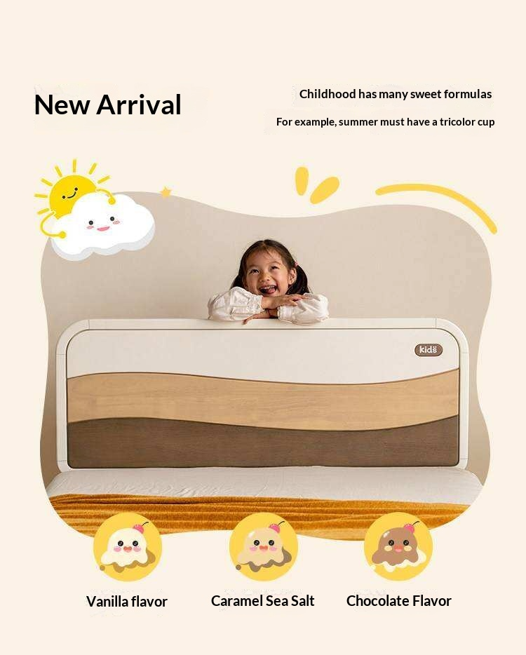 Rubberwood Solid Wood Kids Montessori Platform Bed with Adjustable Headboard, Warm White
