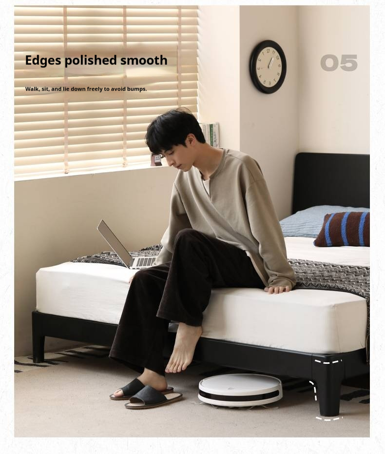 Rubberwood, Poplar Solid Wood Bed in Black — Modern Casual Edge Design