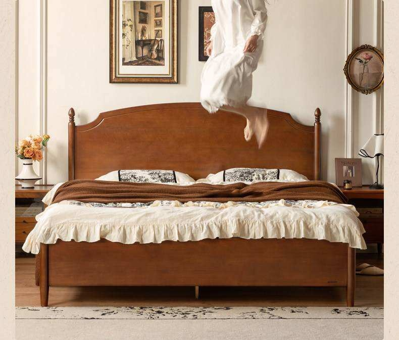 Poplar Solid Wood French Country Arched Panel Bed with Storage Base Box Bed