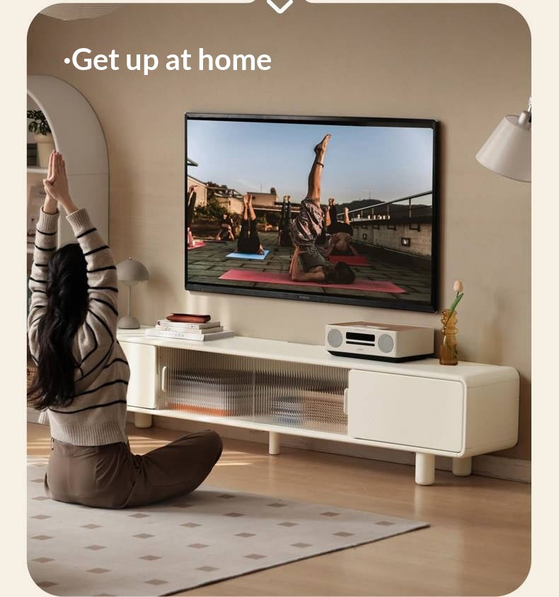 Solid RubberWood Storage White TV Cabinet.