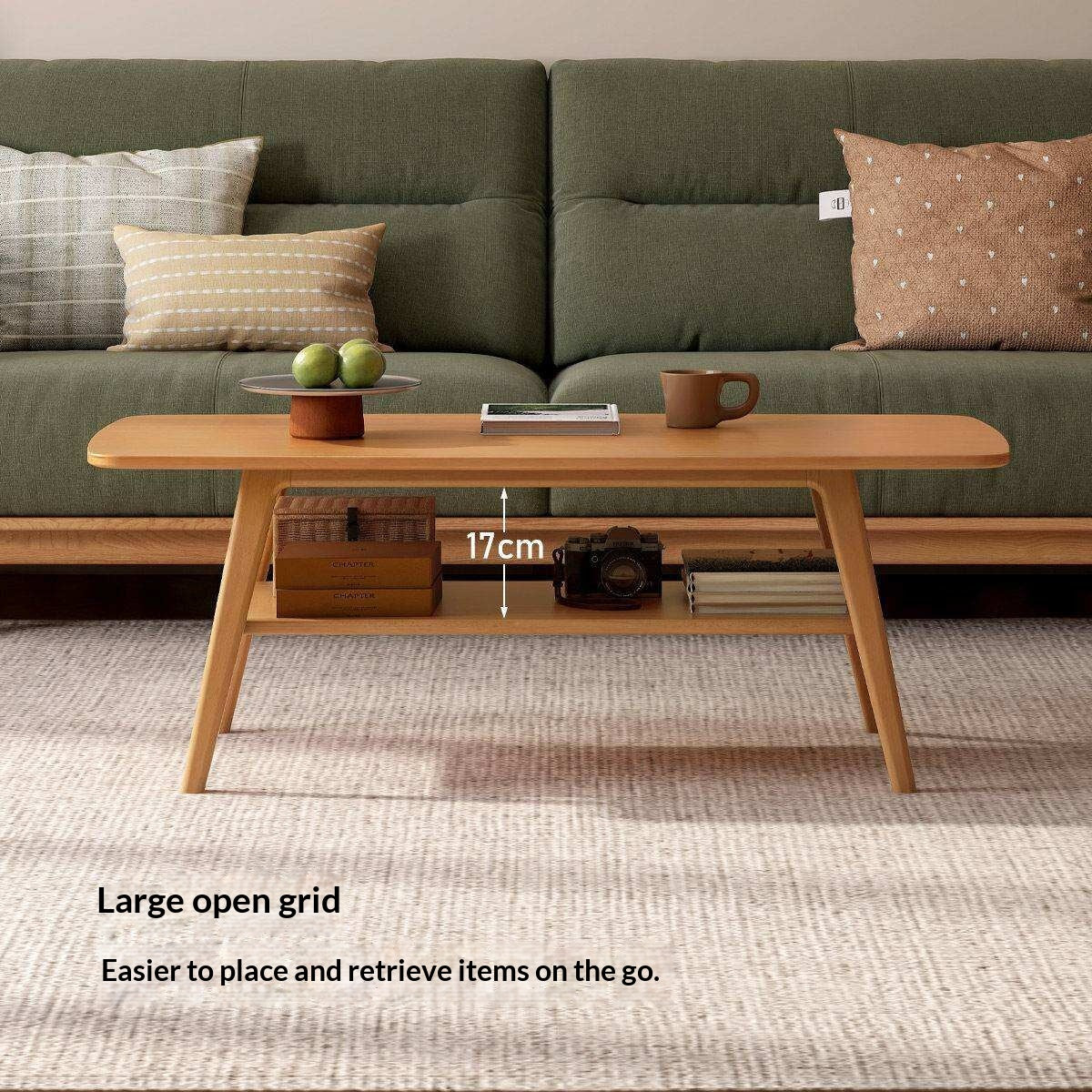 Solid RubberWood Coffee Table with Double Layer in Nordic Style