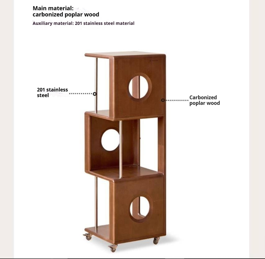 Poplar Solid Wood Vintage Style Mobile Bookshelf