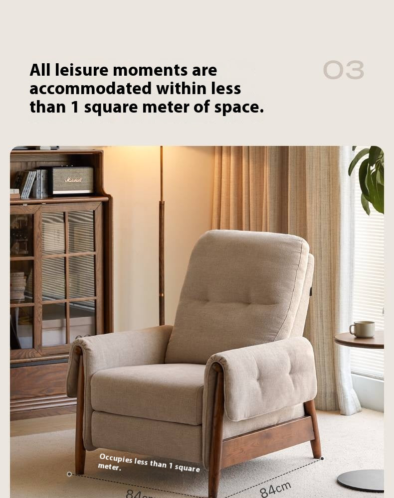 Ash Solid Wood Fabric Reclining Foldable Lounge armChair