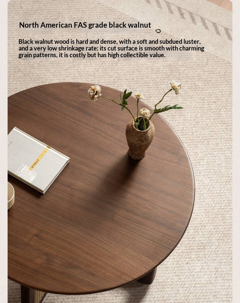 Black Walnut, Oak Solid Wood Rattan Modern Coffee Table