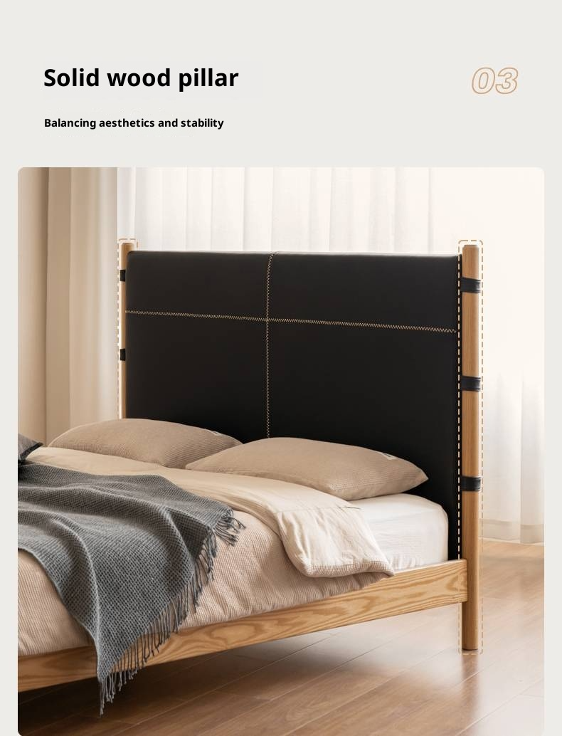 Oak Solid Wood Soft High Backrest Bed Modern Minimalist