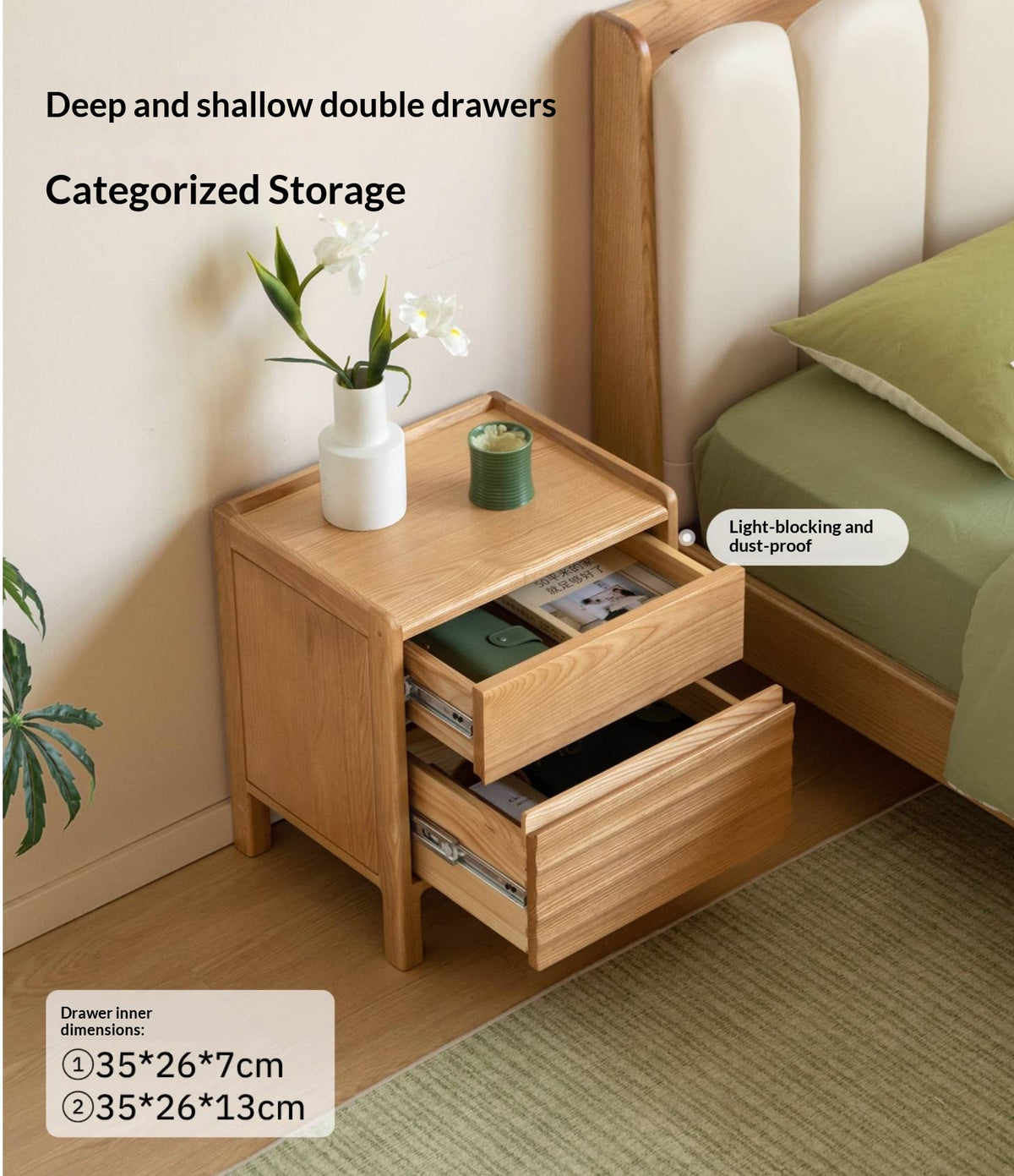 Ash Solid Wood Small Nightstand
