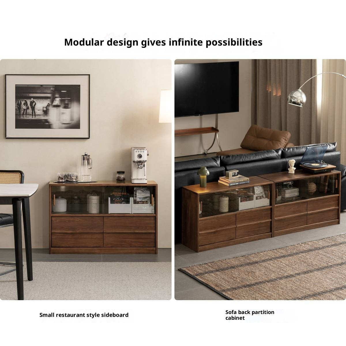 Black Walnut Solid Wood Italian Light Luxury TV Cabinet