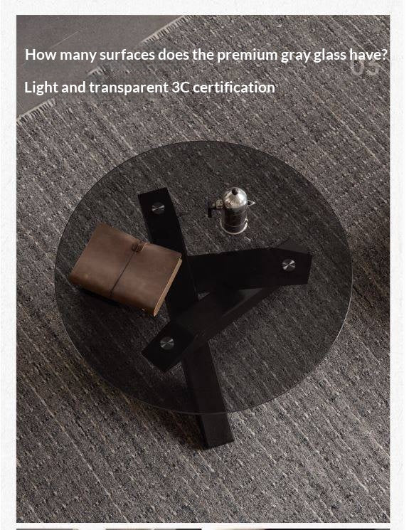 Ash Solid Wood Italian Light Luxury Round Glass Table