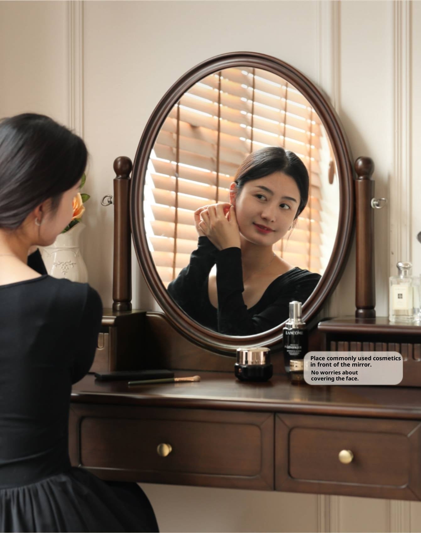 Tulipwood Solid Wood American Retro Style Vanity Table with Makeup Mirror