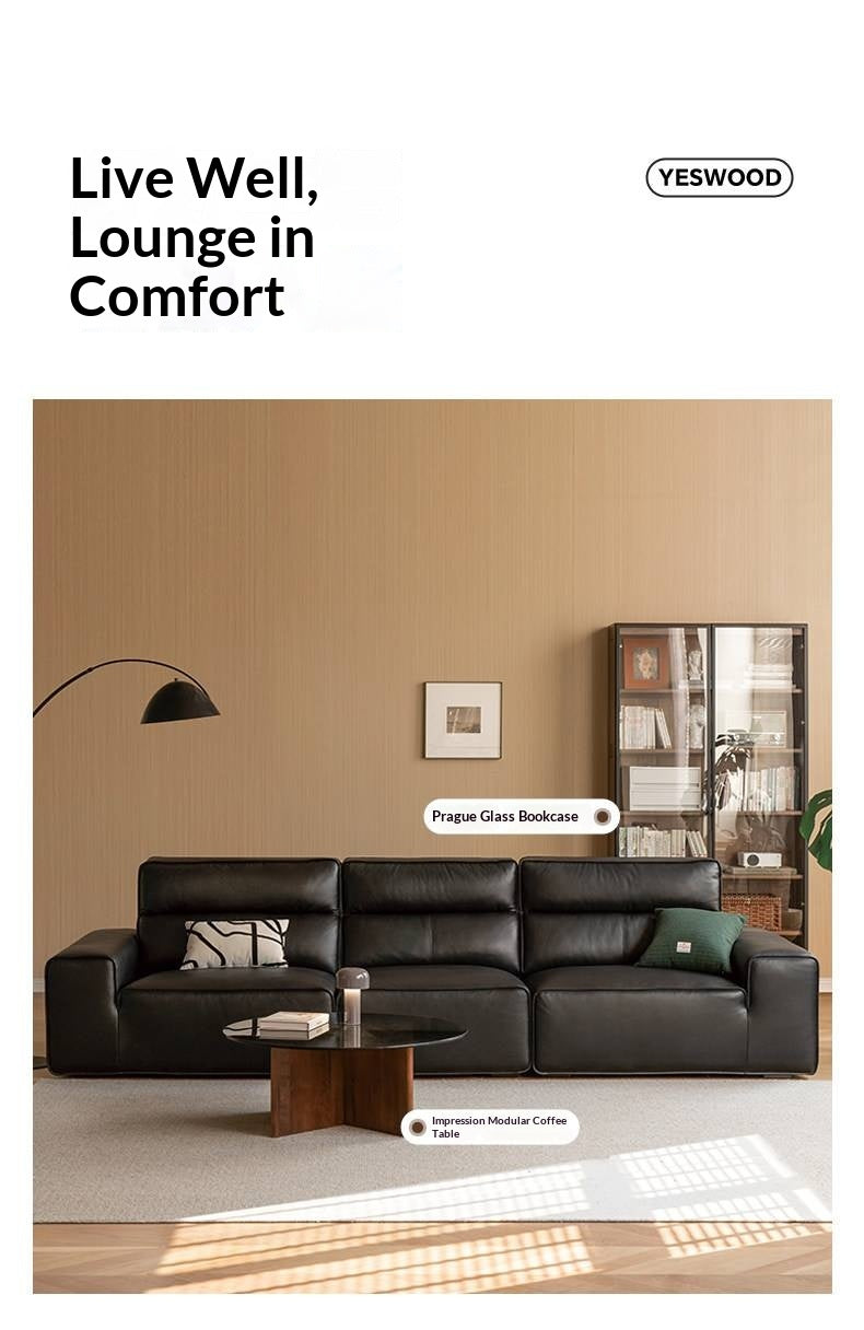 Genuine Leather Deep Seat High-Back Sofa