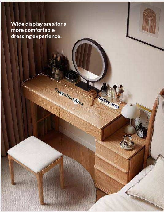 Oak Solid Wood Modern Retractable Vanity Table.