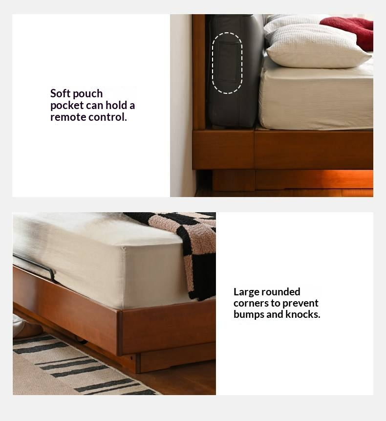 Poplar Solid Wood Box Bed — Upholstered Floating Bed with Bauhaus Style