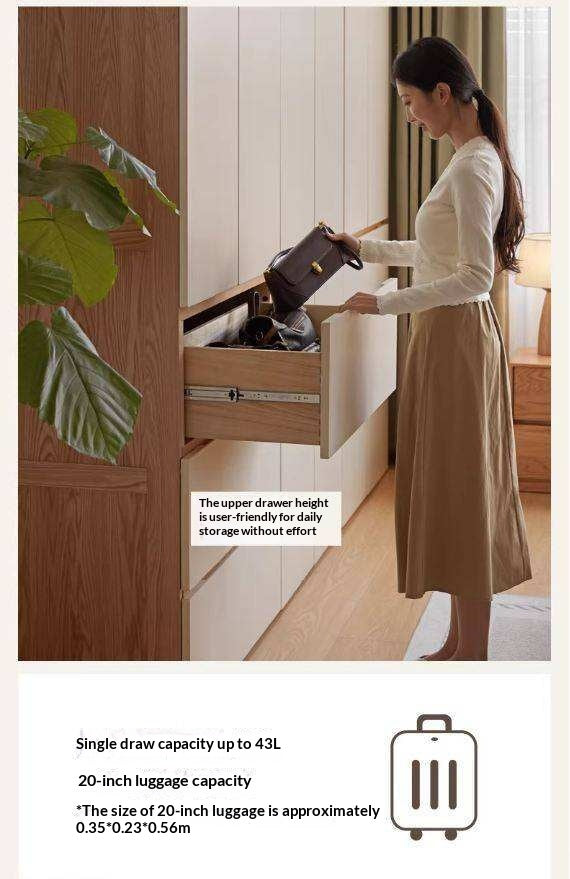 Oak Solid Wood Wardrobe with Double Doors