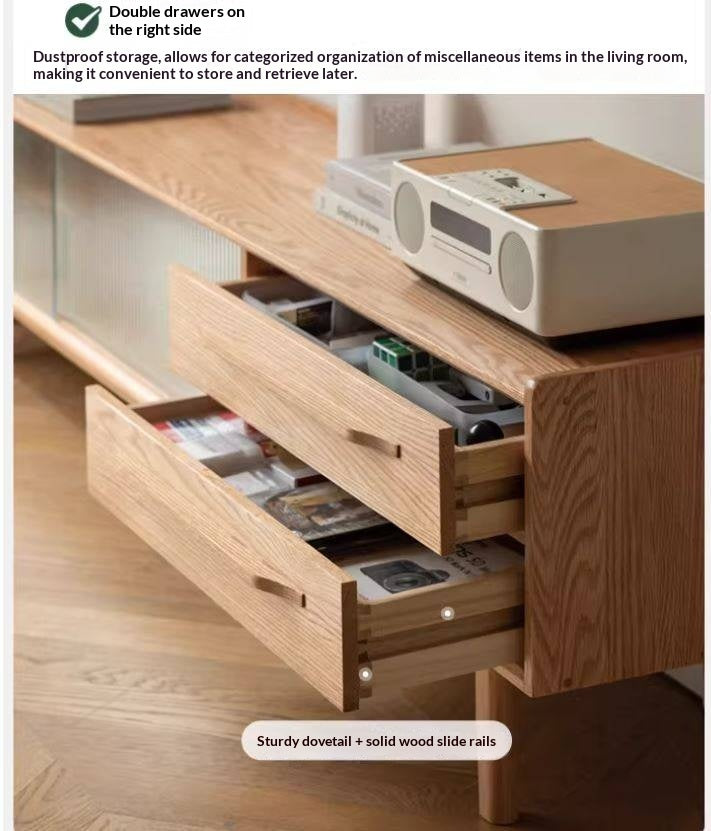 Oak Solid Wood TV Stand Sliding Door.