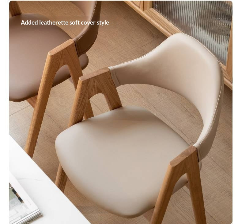 Black Walnut, Oak, Solid Rubberwood Chair with Soft Fabric/Leather Back