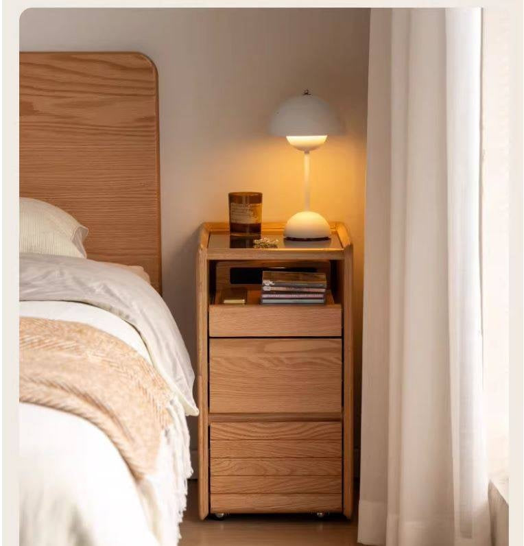 Ash Solid Wood Nightstand With Glass Top