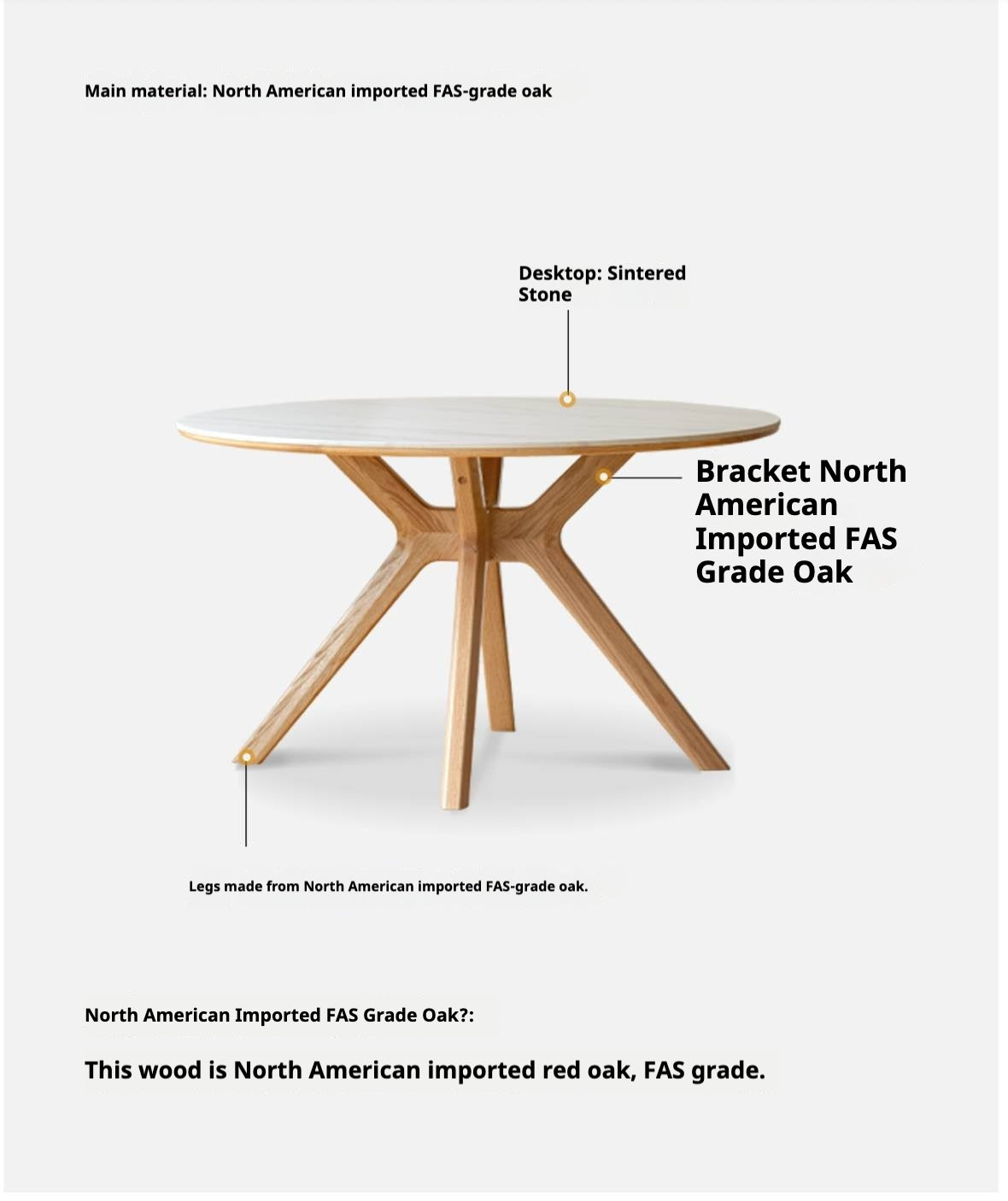 Oak Solid Wood Round Dining Table with Optional Sintered Stone Top and Chairs